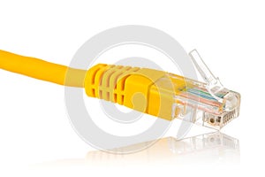 Closeup of yellow network ethernet cable