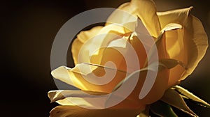 A closeup of a yellow rose its delicate petals seemingly lit from within by the backlight of the sun photo