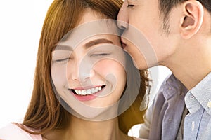 Closeup young asian couple kissing