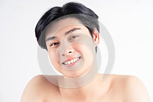 Closeup young asian handsome man face