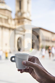 Man having a coffee in Zaragoza, Spain photo
