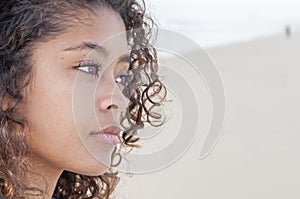 Closeup of young woman at beach