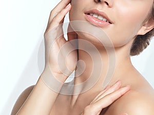 Closeup of young woman face beauty portrait