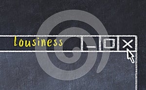 Concept of dealing with problem. Chalk drawing of closing browser window with caption lousiness