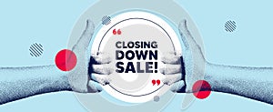 Closing down sale. Special offer price sign. Hands showing thumb up like. Vector
