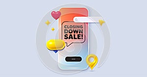 Closing down sale. Special offer price sign. Social media phone app banner. Vector