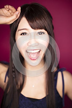 Closup excited young beautiful woman