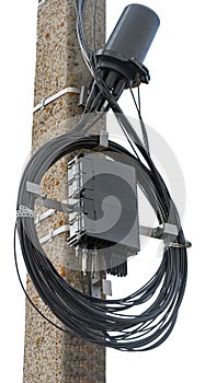 Closure Optical Fiber with black cable isolated on white