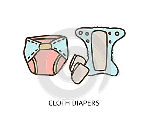 Cloth diaper vector doodle illustration isolated on white