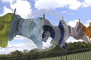 Cloth diapers hanging on clothes line