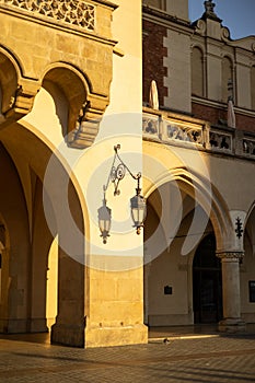 The Cloth Hall Sukiennice in Krakow, Main Market Square in the Old Town district, Poland. UNESCO World Heritage Site of