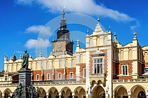 The Cloth Hall and Town Hall Tower in Krakow Old Town, Poland