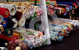 Cloth rolls in market in Birmingham