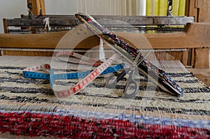 Cloth rug weaving on a handloom in Turkey