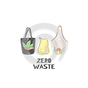 Clothe or string bag instead of plastic. Zero waste lifestyle. Eco friendly. Save planet. Care of nature. Vegan