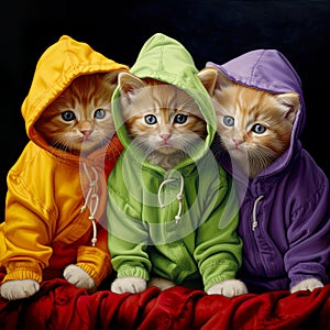 clothed cute cats looking at the camera are the epitome of adorable and stylish pet fashion.