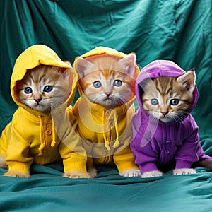 clothed cute cats looking at the camera are the epitome of adorable and stylish pet fashion. photo