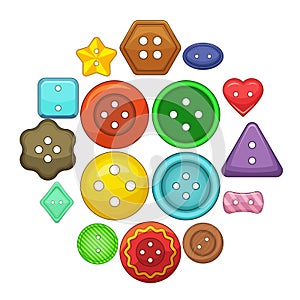 Clothes button icons set, cartoon style