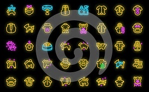 Clothes for cats and dogs icons set vector neon