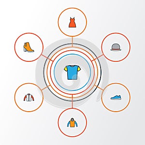 Clothes Colorful Outline Icons Set. Collection Of Panama, Sneakers, T-Shirt And Other Elements. Also Includes Symbols