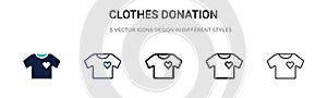 Clothes donation icon in filled, thin line, outline and stroke style. Vector illustration of two colored and black clothes