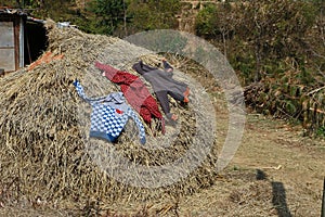 Clothes dry in Nepal Asia