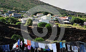 Clothes dry in the sun in the town of Relva photo