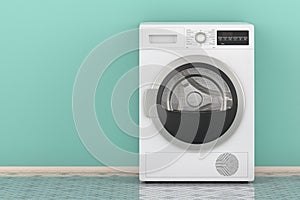 Clothes dryer in interior near the wall, 3D rendering