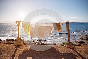 Clothes drying on the sea coast