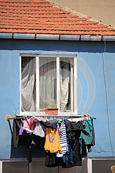 clothes drying at turkish ghetto in istanbul