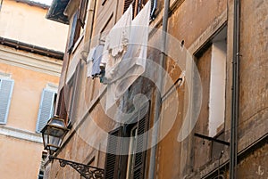 Clothes Drying from a Window in an Alley in Rome
