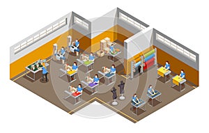 Clothes Factory Interior Isometric Composition