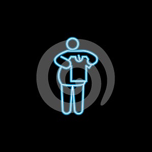 clothes for a fat person icon in neon style. One of Fast food collection icon can be used for UI, UX