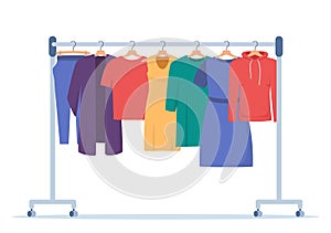 Clothes hang on a hanger. Fashion boutique, assortment showroom. Women\'s personal wardrobe, dressing room.