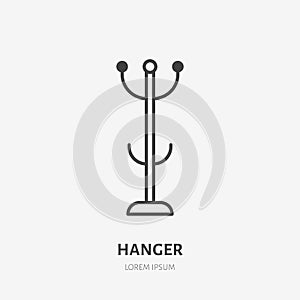 Clothes hanger flat line icon. Apartment furniture sign, vector illustration of coathanger, rack. Thin linear logo for