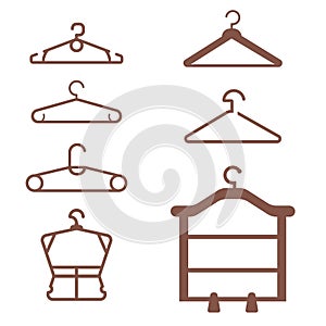 Clothes hanger vector icons set. Regular and specialized