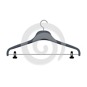 Clothes hanger vector illustration. Coat rack for hanging apparel with a hook on top. Plastic triangle coathanger with steel loop photo