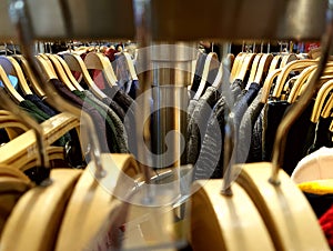 Clothes hangers arranged on the exhibition stand