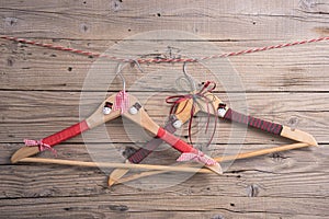 Clothes hangers with christmas decorations