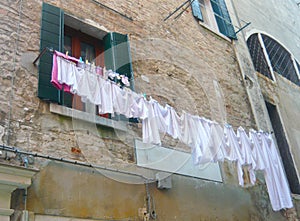 Clothes hanging on laundry line