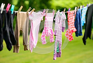 Clothes hanging on line in garden