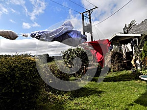 Clothes Hanging Out On Washing Line, Northumberland, England