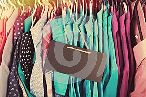 Clothes hanging on the rack in the store