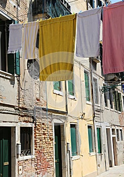 clothes hanging in the street called Calle in Venice