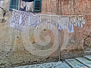 Clothes hanging to dry in italian pictoresque village