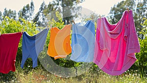 Clothes hanging to dry on a laundry line