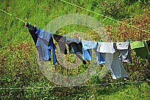 Clothes hanging to dry on a laundry line