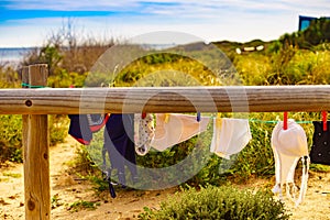 Clothes hanging to dry outdoor on beach