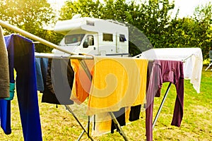Clothes hanging to dry outdoor at caravan