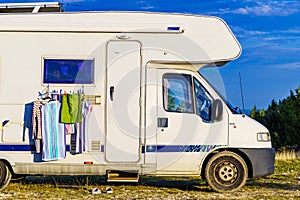 Clothes hanging to dry outdoor at caravan